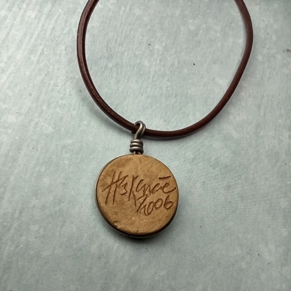 👍 5 for $20 Simple Carved Stone Round Pendant Necklace on Brown Adjustable Cord - Picture 5 of 5